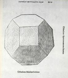 Octocedron cortou inteiramente a partir de uma &39;proporção divina&39; por Luca Pacioli (c.1445-1517), originalmente pub. Veneza de 1509